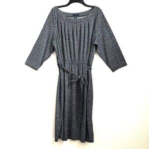 Lands End 3/4 Sleeve Dress Elatic Waist Tie String Geometric Pattern 2X